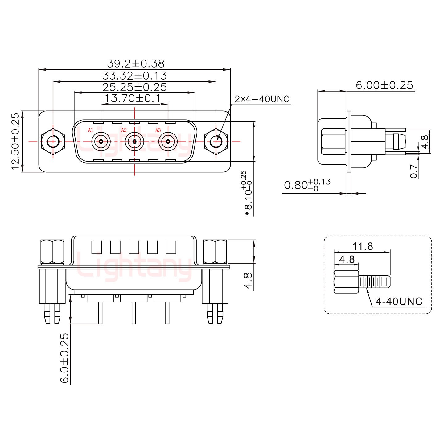 3W3公PCB直插板/鉚魚(yú)叉7.0/射頻同軸75歐姆