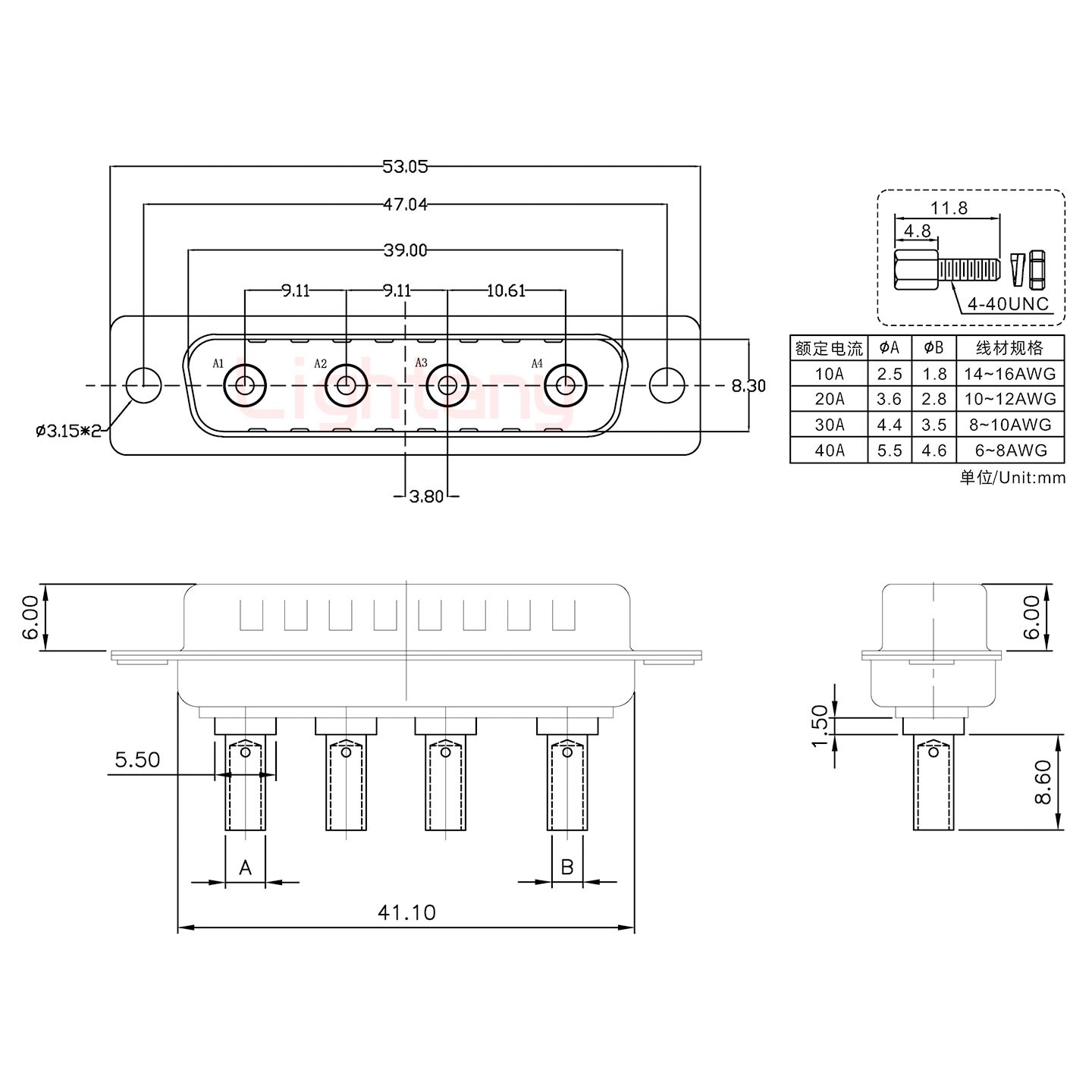 4W4公壓線(xiàn)式/配螺絲螺母/大電流10A