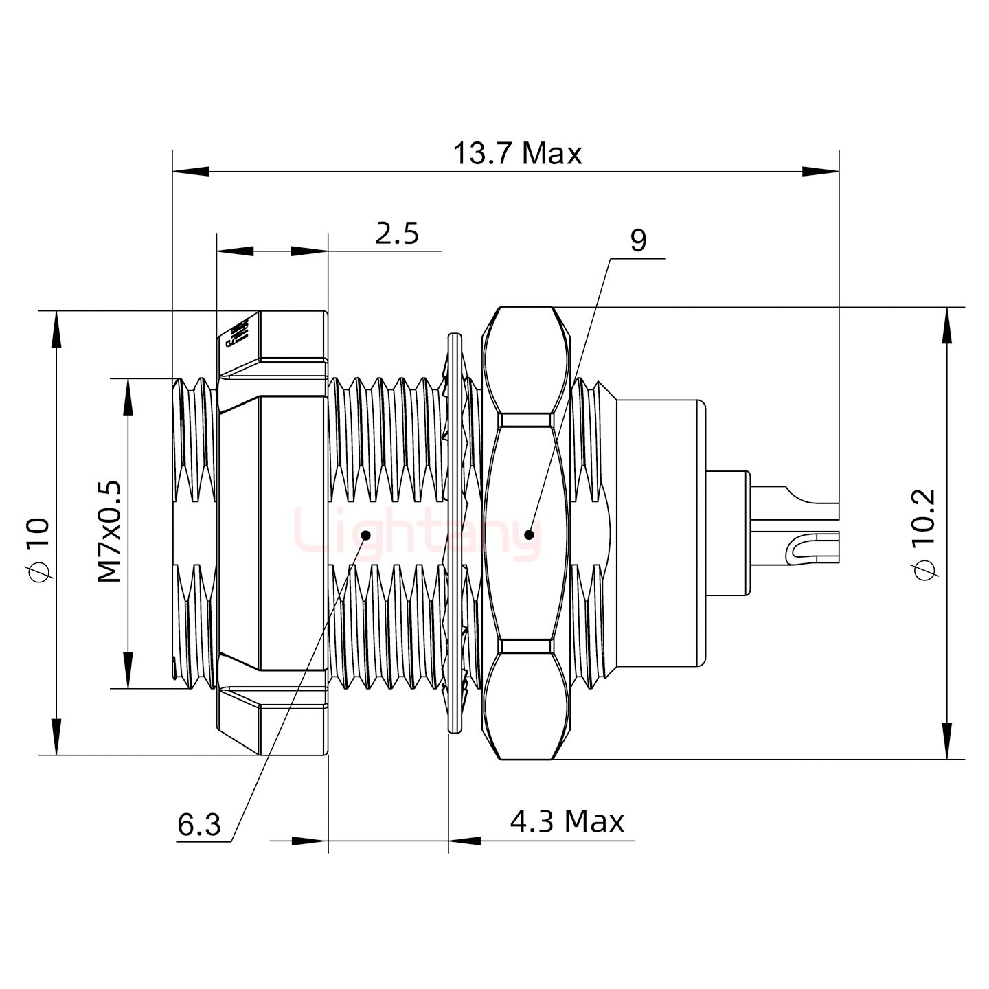 ECG.00.004.CLL推拉自鎖雙螺母插座 焊線(xiàn)