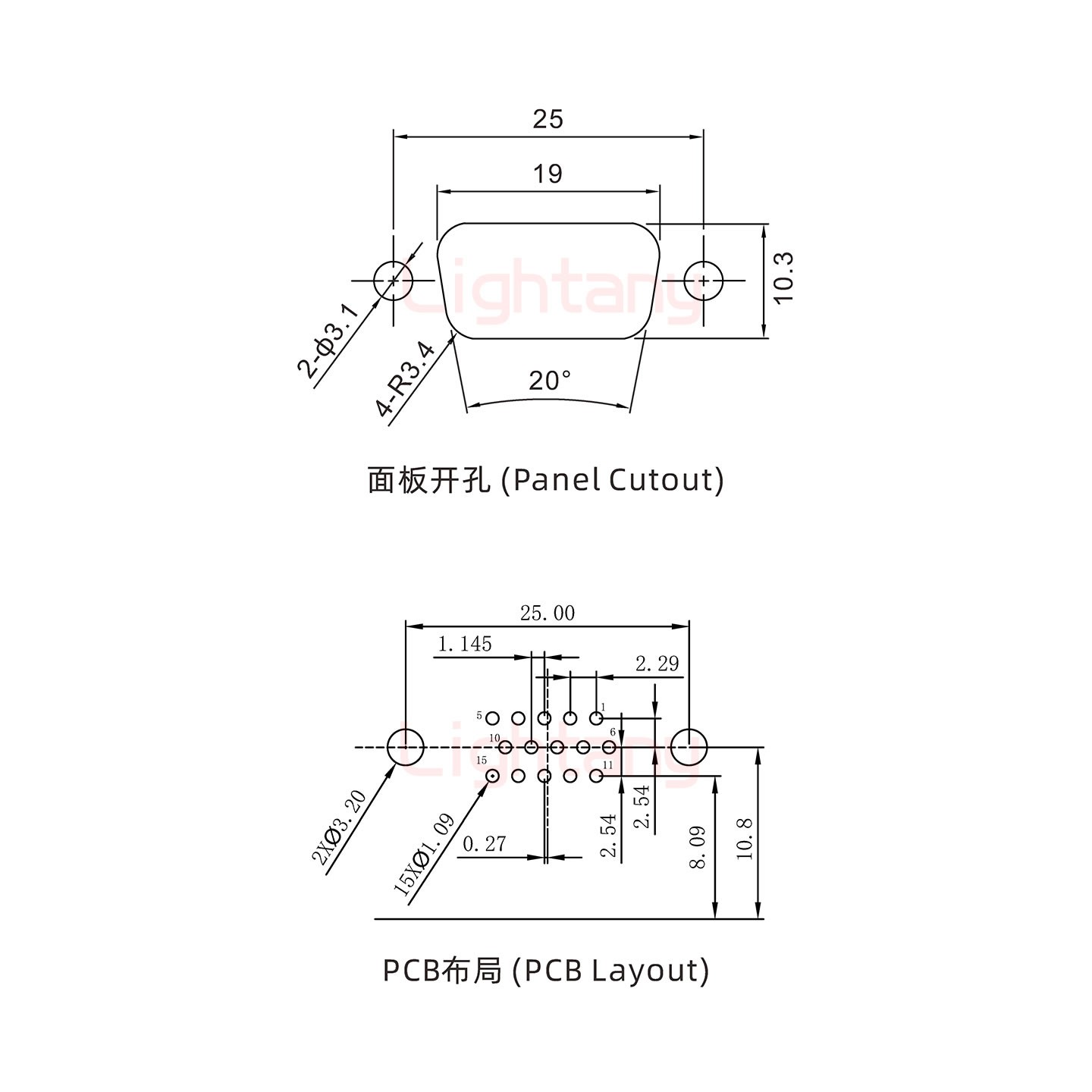 HDR15 母 彎插板8.89 金屬支架10.8 鎖螺絲 車(chē)針